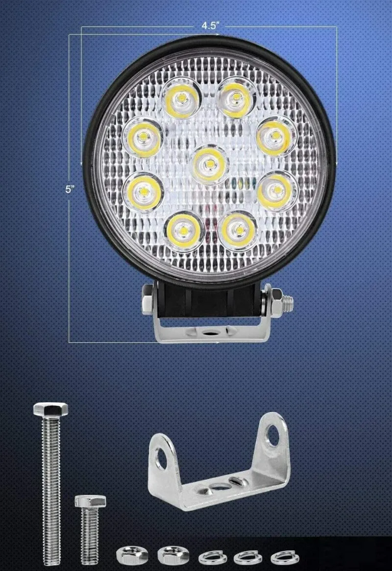 27W Кръгъл Led Лед Диоден Фар Прожектор Халоген Лампа с разпръсната светлина FLOOD 12V 24V Слим Slim - 6