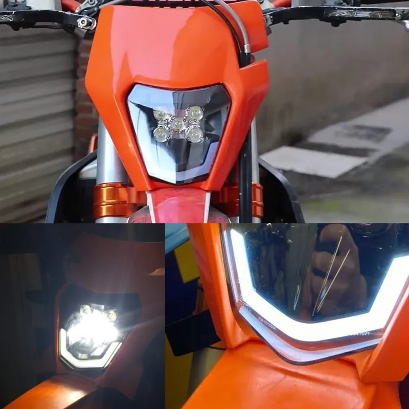 Маска с LED Фар за мотор, мотоциклет Оранжева с къси и дълги светлини - Универсален модел за ENDURO / Trail / Streetfighter - 2