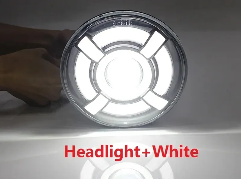 Универсален 7 инча 18см ЛЕД LED фар лампа халоген 12V-24V къси/дълги с DRL дневни светлини мигач бяло-жълто 4800lm за АТВ джип мотоциклет камион трактор и др. - 4