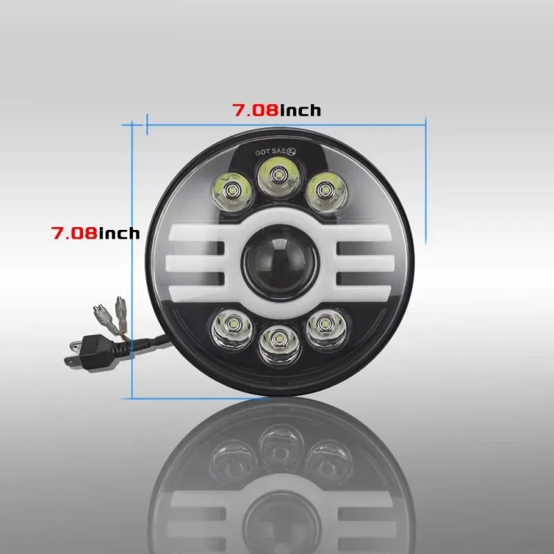 Универсален 7 инча 18см ЛЕД LED фар лампа халоген 12V-24V къси/дълги с DRL дневни светлини мигач бяло-жълто 5000lm за АТВ джип мотоциклет камион трактор и др. - 1