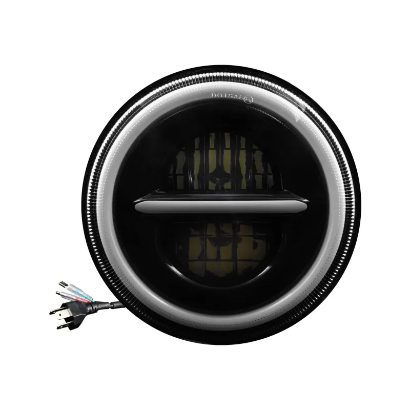 Универсален 7 инча 18см ЛЕД LED фар лампа халоген 12V-24V къси/дълги с DRL дневни светлини мигач бяло-жълто 7500lm за АТВ джип мотоциклет камион трактор и др. - 1
