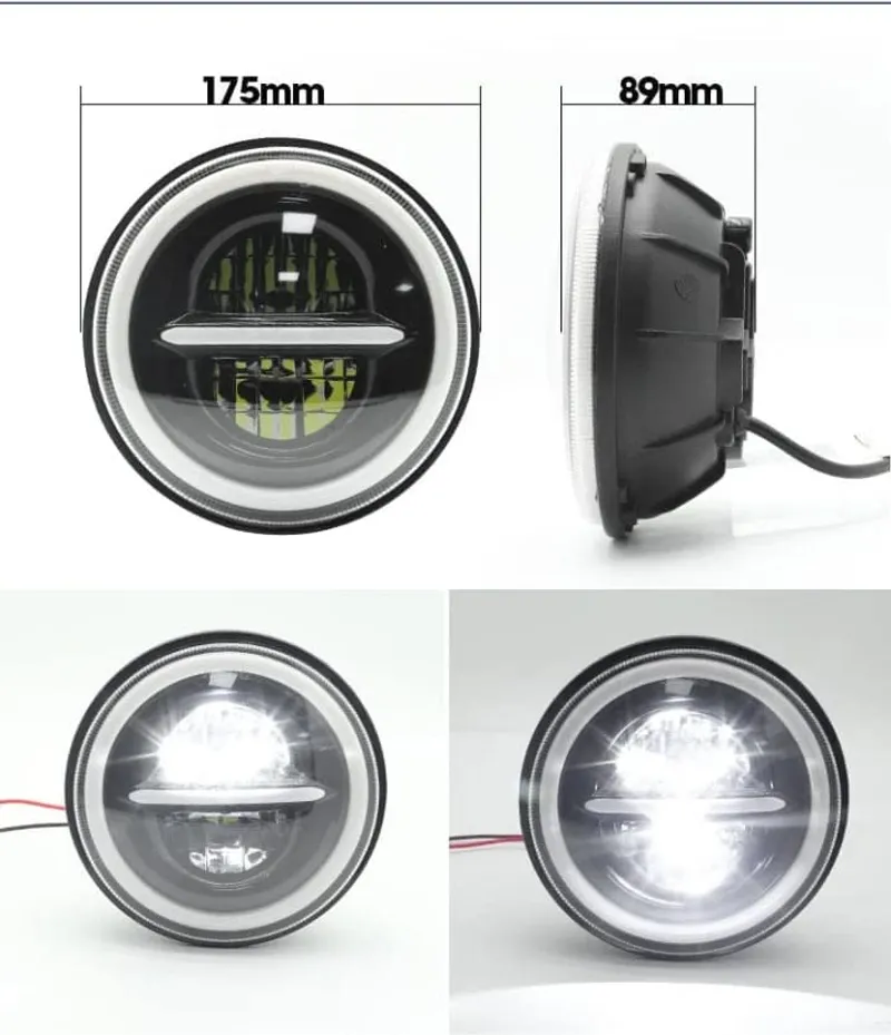 Универсален 7 инча 18см ЛЕД LED фар лампа халоген 12V-24V къси/дълги с DRL дневни светлини мигач бяло-жълто 7500lm за АТВ джип мотоциклет камион трактор и др. - 3