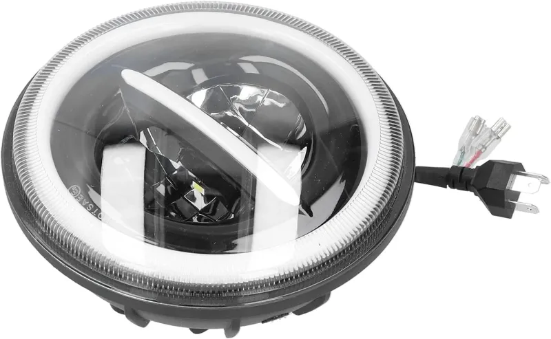 Универсален 7 инча 18см ЛЕД LED фар лампа халоген 12V-24V къси/дълги с DRL дневни светлини мигач бяло-жълто 7500lm за АТВ джип мотоциклет камион трактор и др. - 4