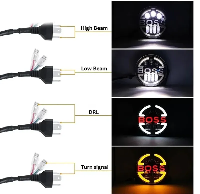 Универсален 7 инча 18см ЛЕД LED фар лампа халоген 12V-24V къси/дълги с DRL дневни светлини мигач бяло-жълто 6500lm за АТВ джип мотоциклет камион трактор и др. - 12