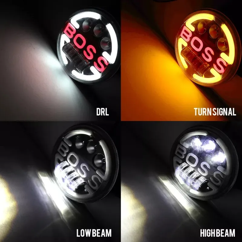 Универсален 7 инча 18см ЛЕД LED фар лампа халоген 12V-24V къси/дълги с DRL дневни светлини мигач бяло-жълто 6500lm за АТВ джип мотоциклет камион трактор и др. - 13