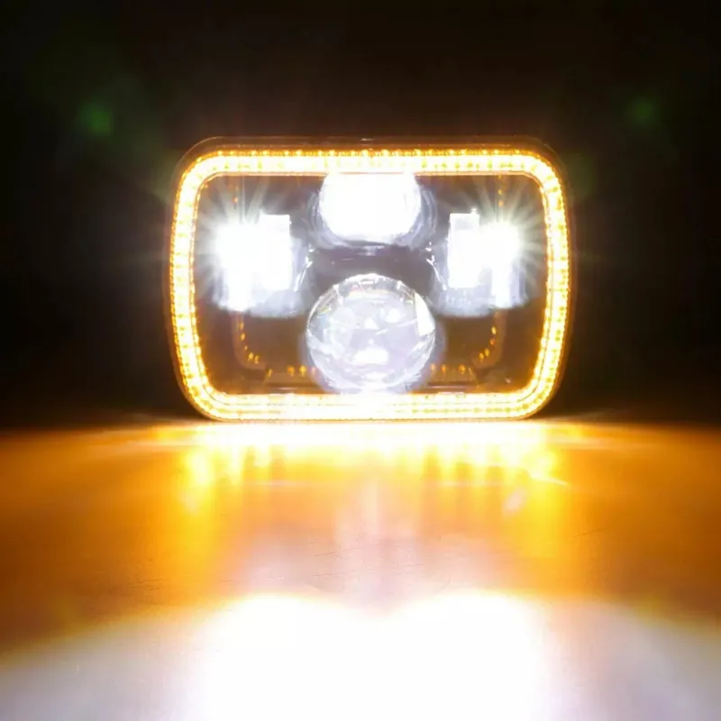 Универсален 60W ЛЕД LED фар лампа халоген 12V-24V къси/дълги с DRL дневни светлини мигач бяло-жълто 20 x 14cm за АТВ джип мотоциклет камион трактор и др. - 4
