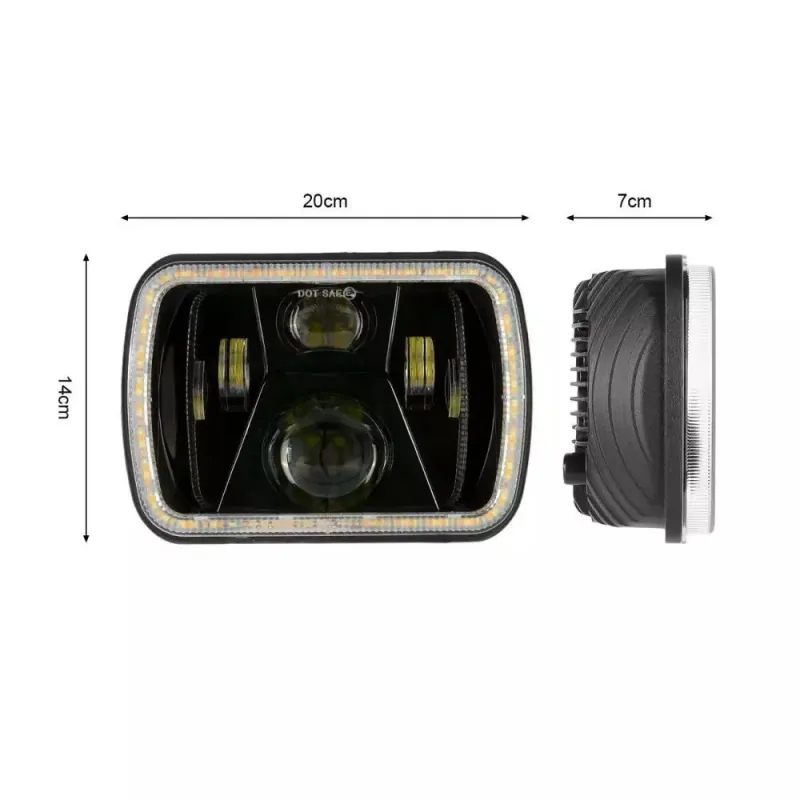 Универсален 60W ЛЕД LED фар лампа халоген 12V-24V къси/дълги с DRL дневни светлини мигач бяло-жълто 20 x 14cm за АТВ джип мотоциклет камион трактор и др. - 7