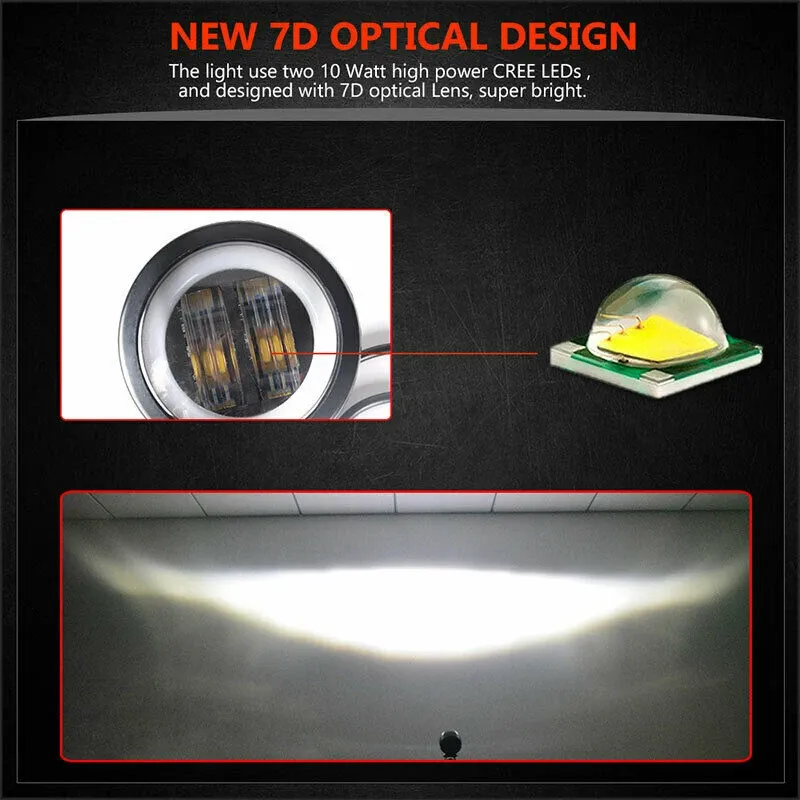 7D LED Халоген 7.5см Кръгла Диодна Работна Лампа Диоден Фар Прожектор Задна Светлина 20W 1000lm 12V/24V - 5