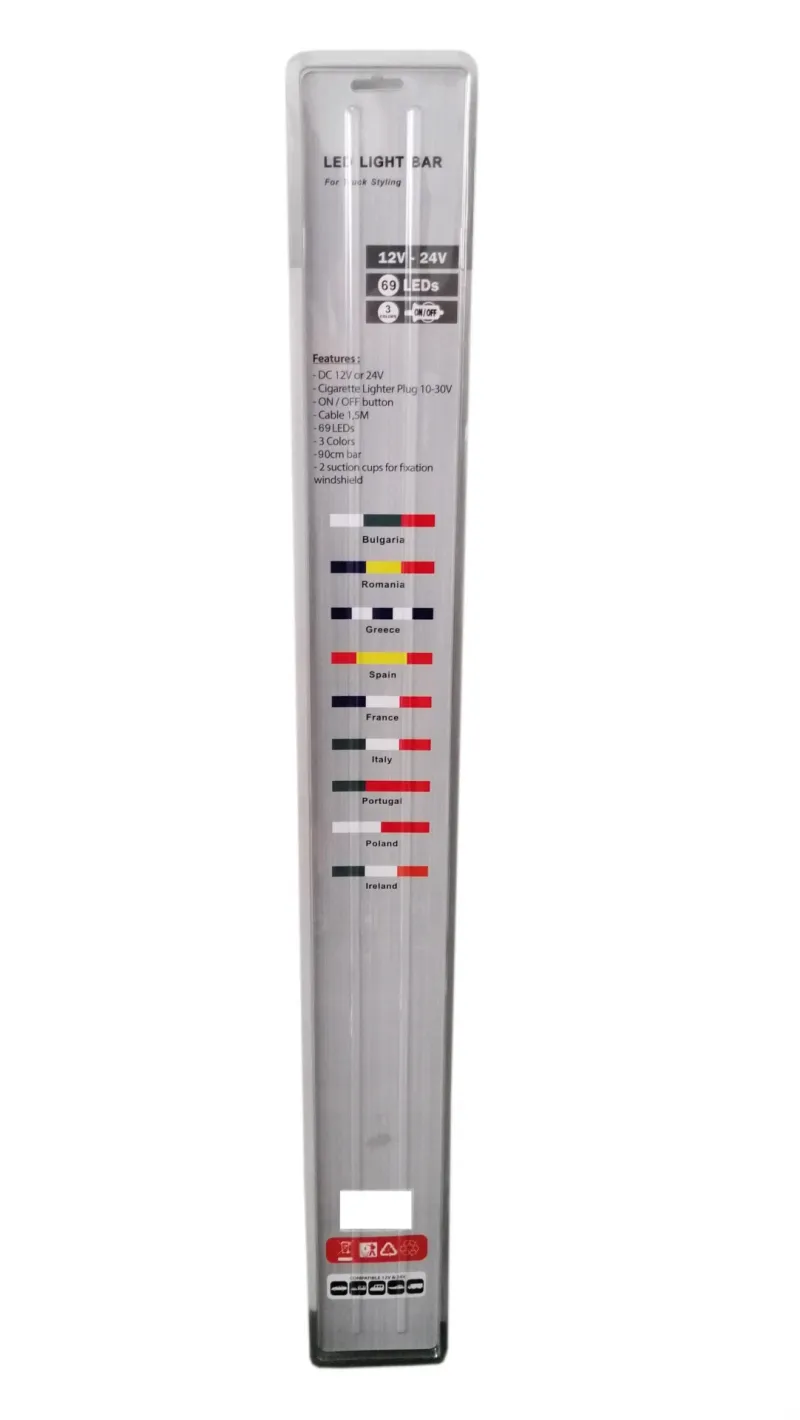 Светещ лед бар 90 cm 69 LED 12V - 24V синьо-бяло GR Greece флаг знаме Гърция - 1