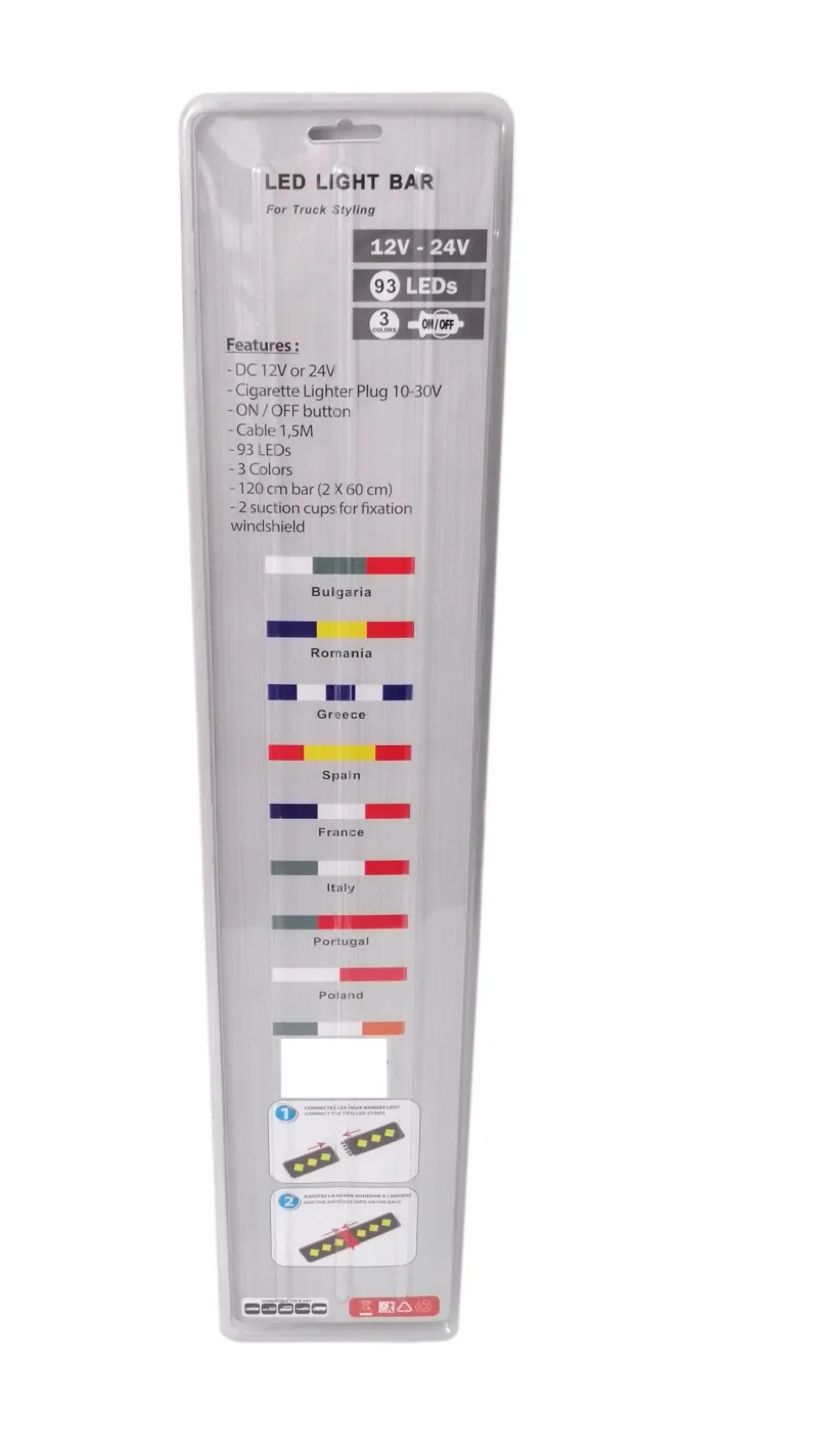 Светещ лед бар 120 cm (2 х 60 cm) 93 LED 12V - 24V синьо-бяло GR Greece флаг знаме Гърция - 1