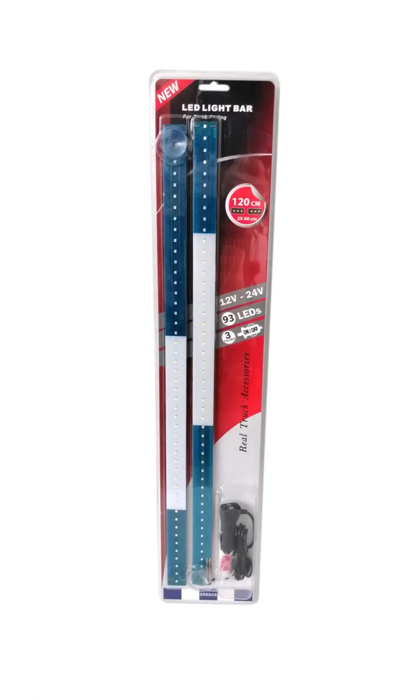 Светещ лед бар 120 cm (2 х 60 cm) 93 LED 12V - 24V синьо-бяло GR Greece флаг знаме Гърция - 0