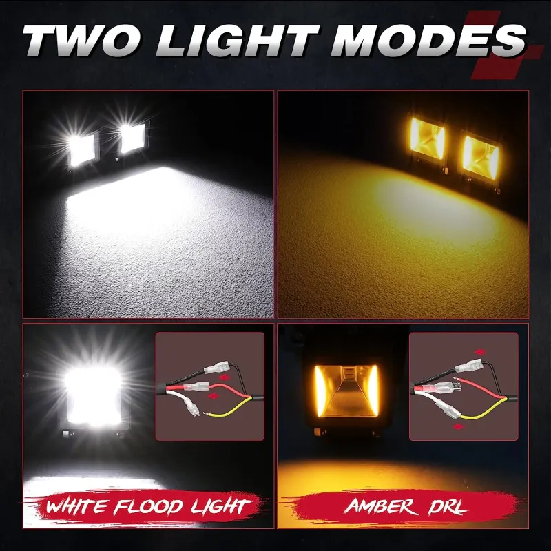 Комплект от 4 броя Лед LED Халогени Лампи с окабеляване Бяла Flood + Оранжева DRL Светлина 12V - 24V за Off Road 4X4 SUV джип мотор автомобил камион градина и др. - 7