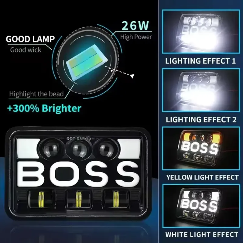 Универсалeн 5 инча ЛЕД LED фар лампа халоген 12V-24V къси/дълги с DRL дневни светлини мигач бяло-жълто 4800 lm за АТВ джип камион трактор и др. - 6