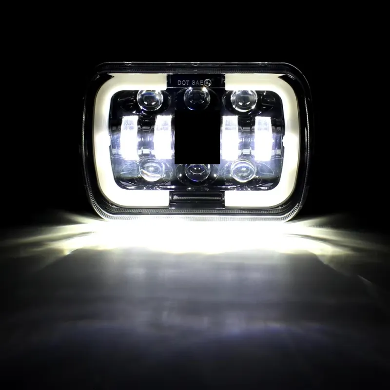 Универсалeн 5x7 инча ЛЕД LED фар лампа халоген 12V-24V къси/дълги с DRL дневни светлини мигач бяло-жълто 4800lm за АТВ джип камион трактор и др. - 5