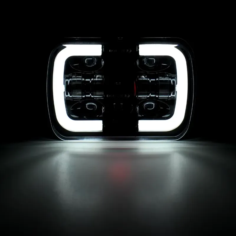 Универсалeн 5x7 инча ЛЕД LED фар лампа халоген 12V-24V къси/дълги с DRL дневни светлини мигач бяло-жълто 4800lm за АТВ джип камион трактор и др. - 6