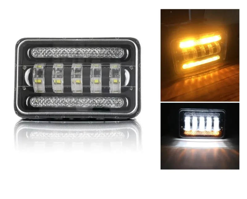 Универсалeн 5 инча ЛЕД LED фар лампа халоген 12V-24V къси/дълги с DRL дневни светлини мигач бяло-жълто 4000lm за АТВ джип камион трактор и др. - 0