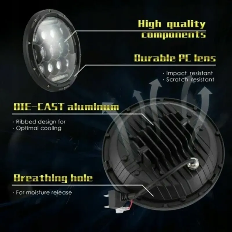 Универсален 7 инча 18см ЛЕД LED фар лампа халоген 12V-24V къси/дълги с DRL дневни светлини бяло 4000lm за АТВ джип мотоциклет камион трактор и др. - 12