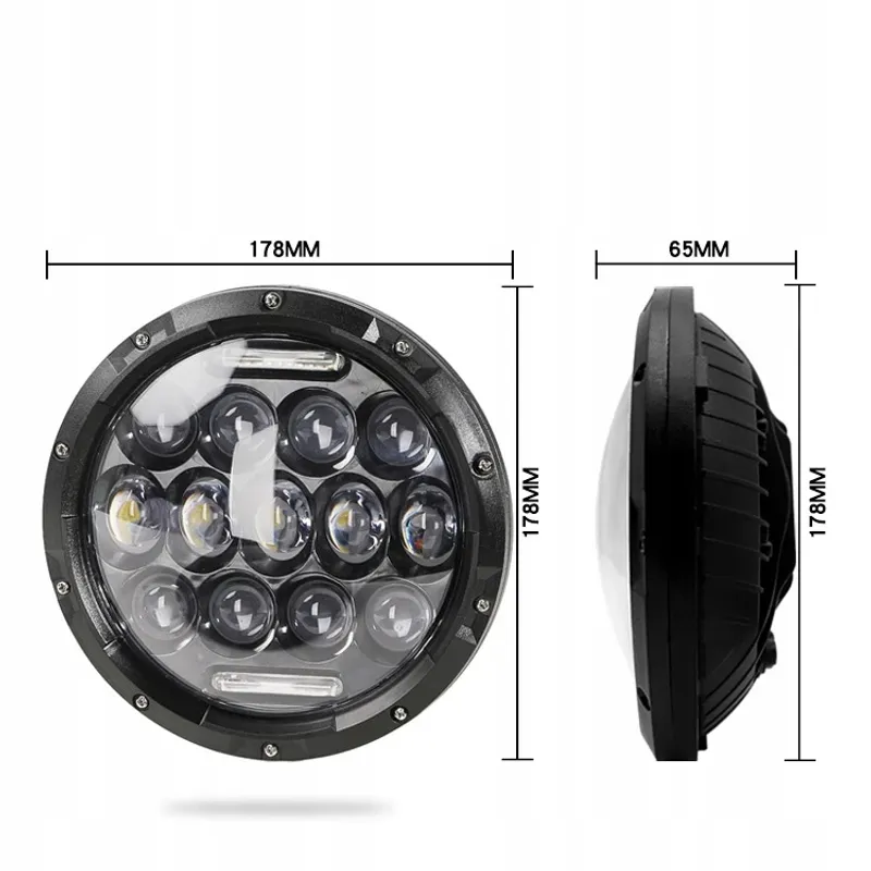 Универсален 7 инча 18см ЛЕД LED фар лампа халоген 12V-24V къси/дълги с DRL дневни светлини бяло 4000lm за АТВ джип мотоциклет камион трактор и др. - 5