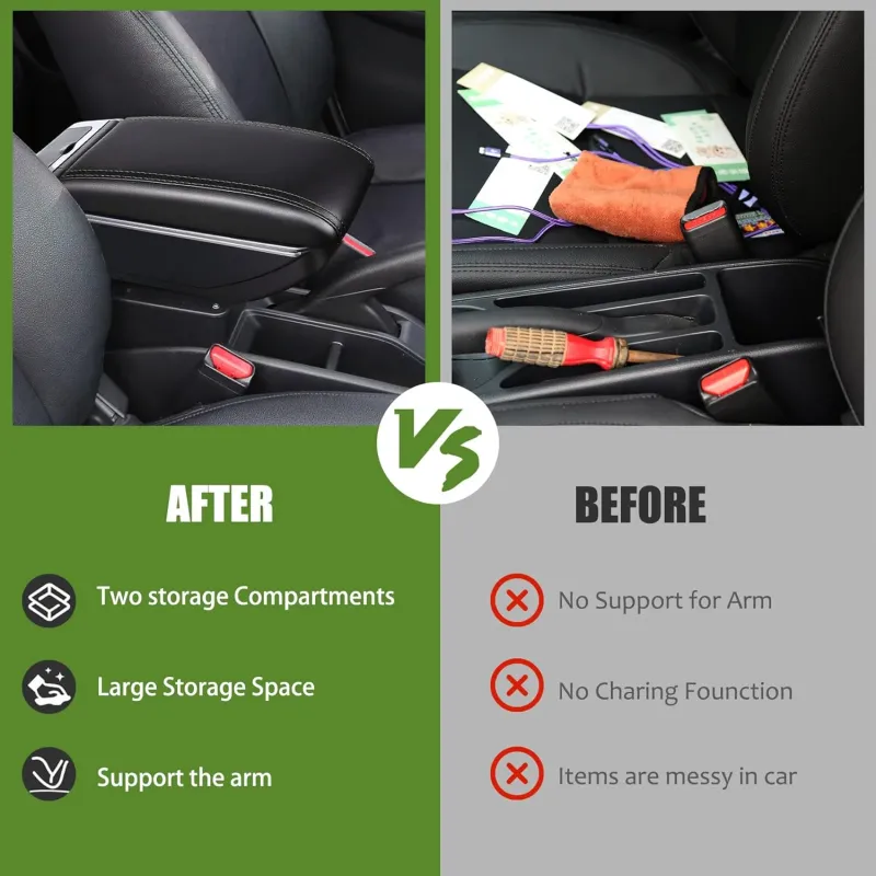 Подлакътник барче за Opel Astra J 2009–2018 MK4 - Еко кожа – Черен - 13