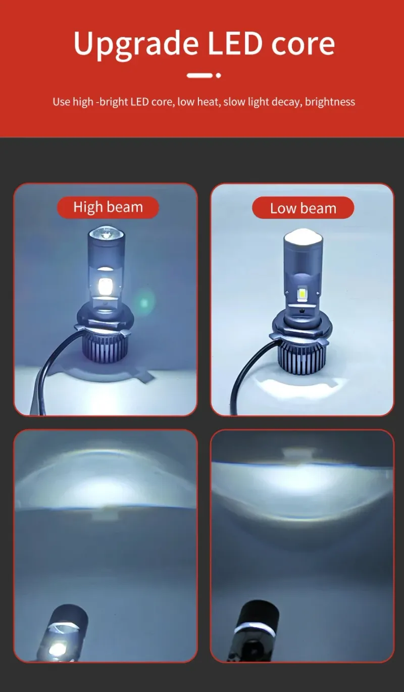 Комплект от 2 броя LED ЛЕД диодни крушки с лупа H4 Х4 12V - 24V 80W 12000LM за фарове Canbus без грешки 6000К-6500К къси/дълги - 3