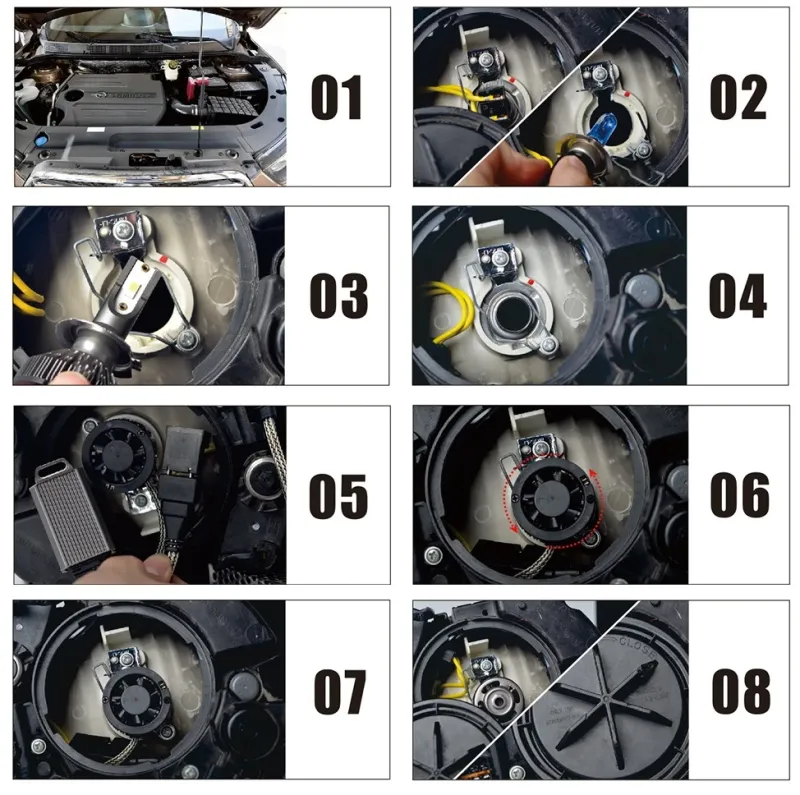 Комплект Умалени Мини Лед Led Диодни Крушки H8 H9 H11 Х8 Х9 Х11 12V 24V 72W 10000lm За Фарове Can Bus без Грешки - 6