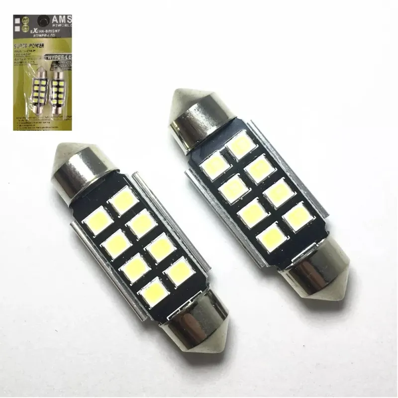Комплект от 2 броя LED Лед Диодни Крушки 8 SMD 31мм 12V Бяла Светлина в блистер - 0