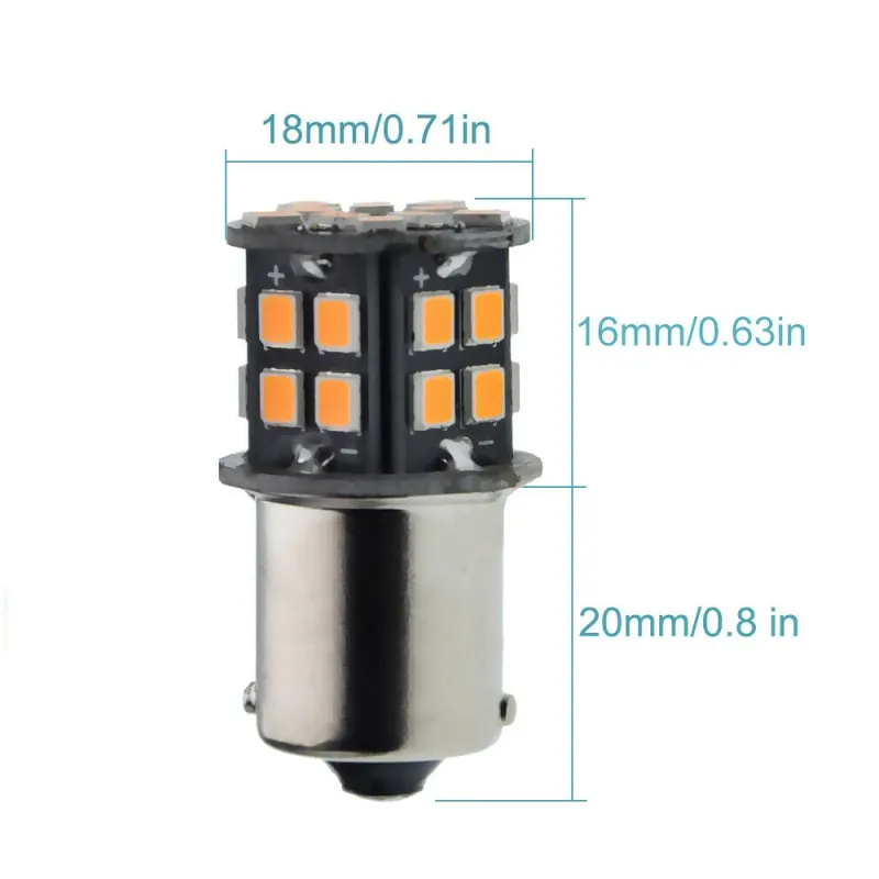 LED Лед Крушки, 30 SMD, BA15S 1156 (P21W), BAU15S 1156 (PY21W), 12V - 24V, Бяла, Оранжева, Червена, Синя Светлина Canbus - 1
