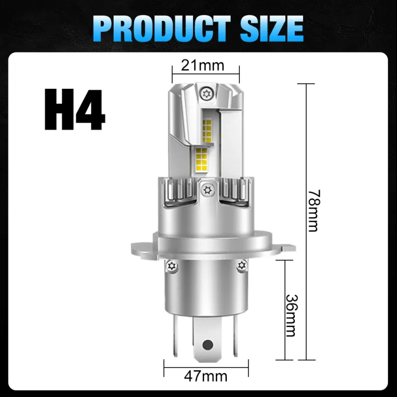 Комплект от 2 броя Умалени Мини Лед Led Диодни Крушки E4P H4 Х4 12V 50W 15000lm Canbus за Автомобил Мотоциклет Трактор Камион Бус и др. - 1