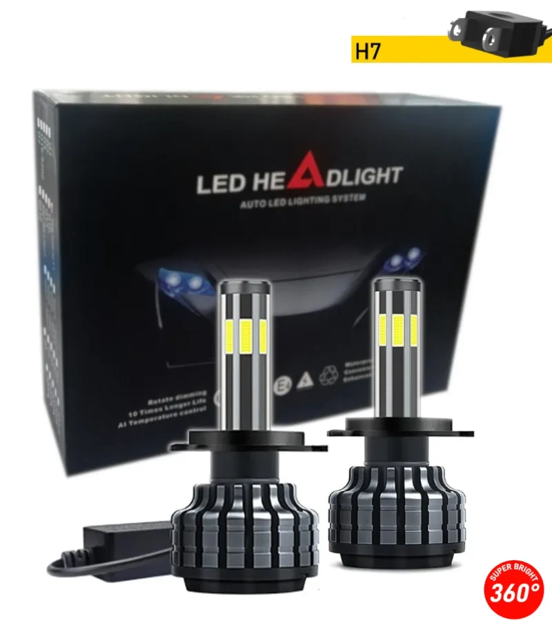 Комплект 360° градуса COB LED ЛЕД диодни крушки H7 Х7 12V 80W 16000 lm за фарове Canbus без грешки - 0