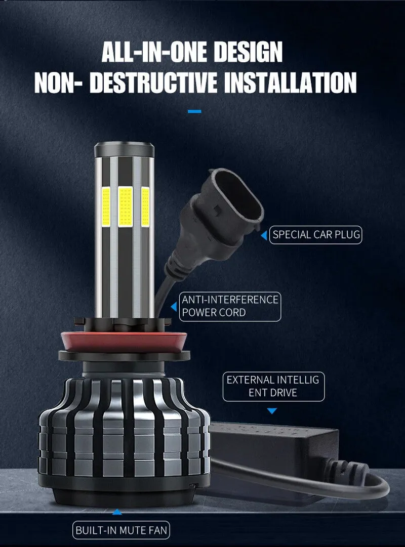 Комплект 360° градуса COB LED ЛЕД диодни крушки H11 H8 H9 Х11 Х8 Х9 12V 80W 16000lm за фарове Canbus без грешки - 12