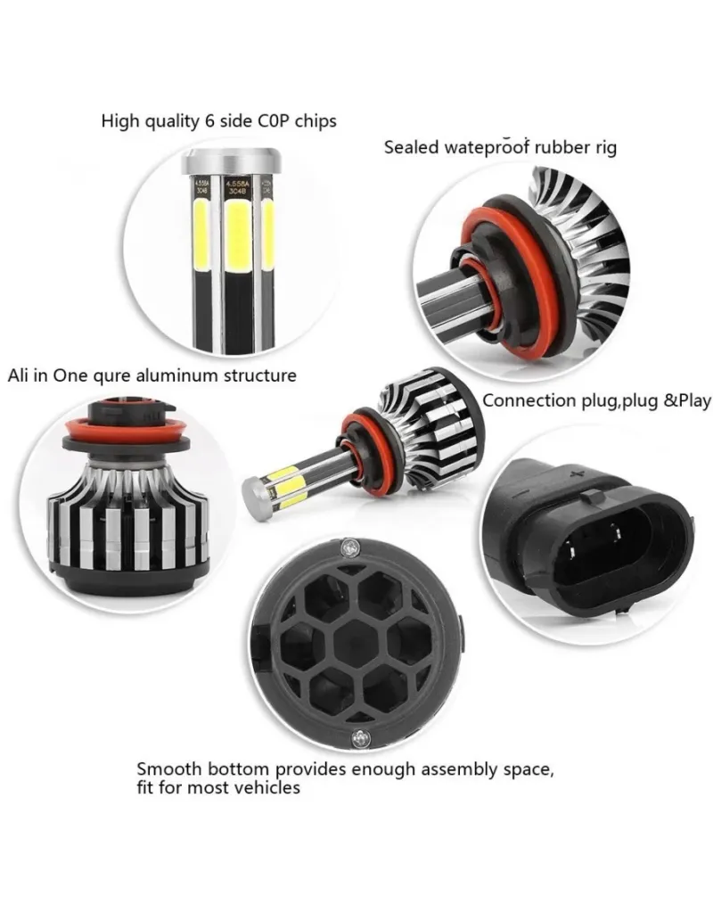 Комплект 360° градуса COB LED ЛЕД диодни крушки H11 H8 H9 Х11 Х8 Х9 12V 80W 16000lm за фарове Canbus без грешки - 9