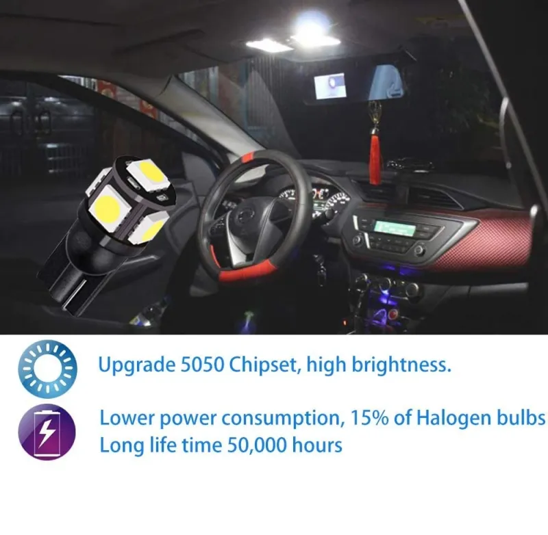 LED Лед Диодни Крушки За Габарит, Т10 W5W, 5 SMD, 12V, Бяла Светлина - 6