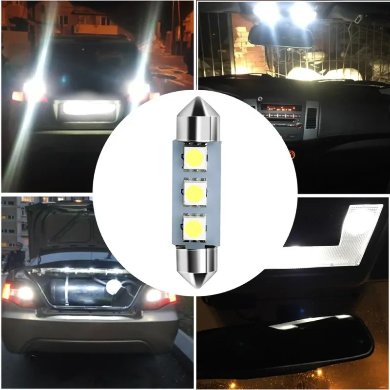 LED Лед Диодни Крушки, C5W, 3 Smd, 36mm, 12V, Бяла Светлина - 1