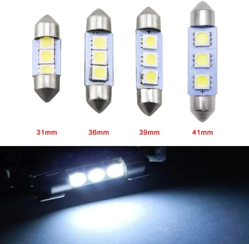 LED Лед Диодни Крушки, C5W, 3 Smd, 36mm, 12V, Бяла Светлина - 0