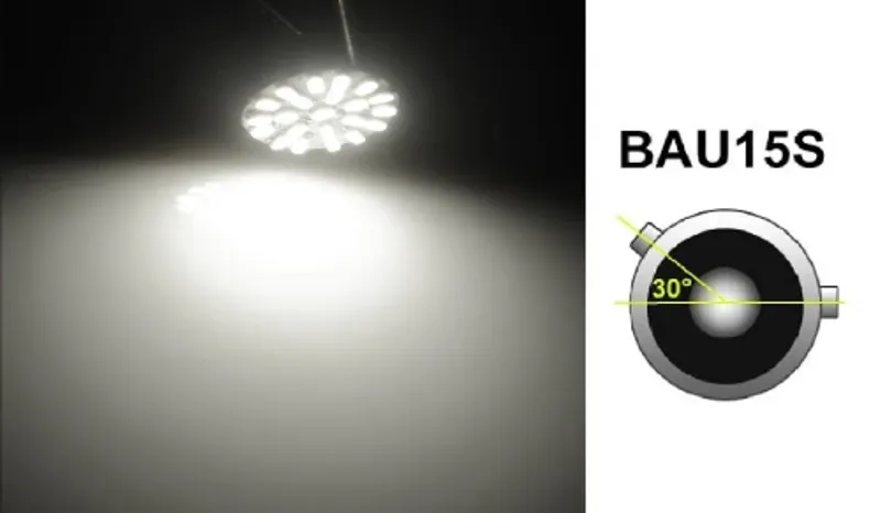 LED Лед Крушки, 22 SMD, BA15S 1156 (P21W), Асиметрични, Разминати пинове (150°) , Offset, 24V, Бяла Светлина - 0