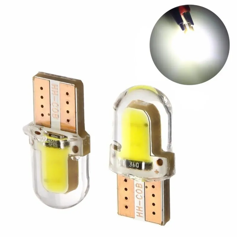 Комплект от 2 броя LED Лед Диодни Крушки За Габарит Силикон COB Т10 W5W 300lm 12V Бели в блистер - 1