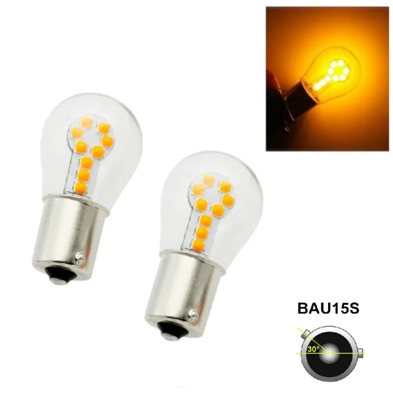 Комплект от 2 броя LED Лед Крушки 18 SMD BAU15S (PY21W) 12V Оранжеви Жълти Асиметрични пинове в блистер - 5