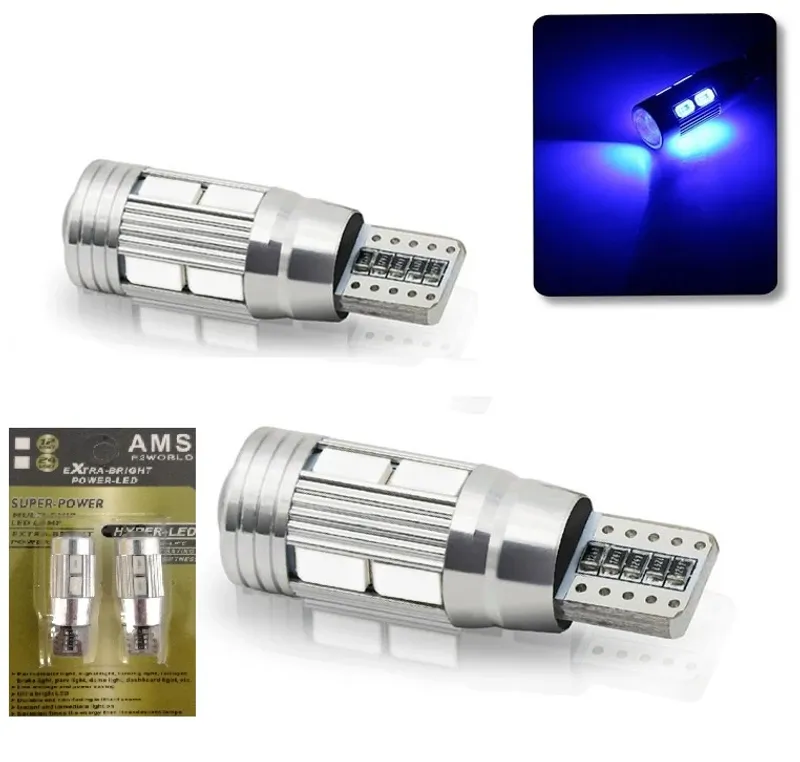 Комплект от 2 броя Лед Крушки За Габарит Т10 W5W LED 10 SMD Canbus 12V Синя Светлина в блистер - 2