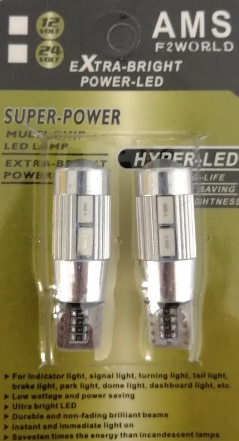 Комплект от 2 броя Лед Крушки За Габарит Т10 W5W LED 10 SMD Canbus 12V Синя Светлина в блистер - 3