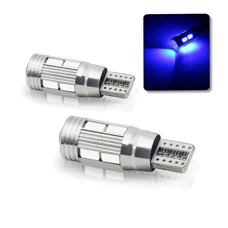 Комплект от 2 броя Лед Крушки За Габарит Т10 W5W LED 10 SMD Canbus 12V Синя Светлина в блистер - 0