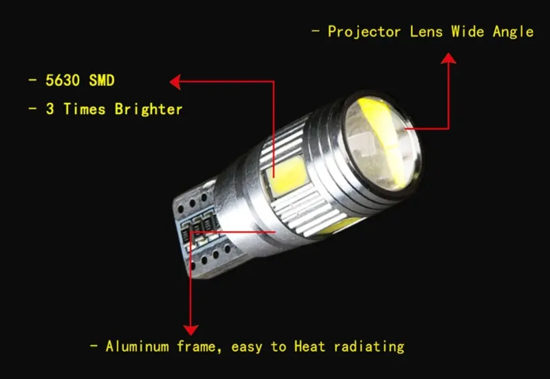 Комплект от 2 броя Лед Крушки За Габарит Т10 W5W LED 6 SMD, Canbus 12V, Бяла Светлина в блистер - 3