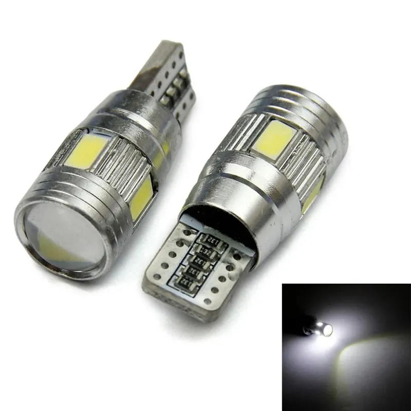 Комплект от 2 броя Лед Крушки За Габарит Т10 W5W LED 6 SMD, Canbus 12V, Бяла Светлина в блистер - 6