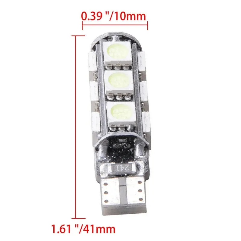 Комплект от 2 броя LED Лед Диодни Крушки За Габарит Т10 W5W 13 SMD 12V Бял Цвят Светлина Canbus - Error free Без грешки в Блистер - 2
