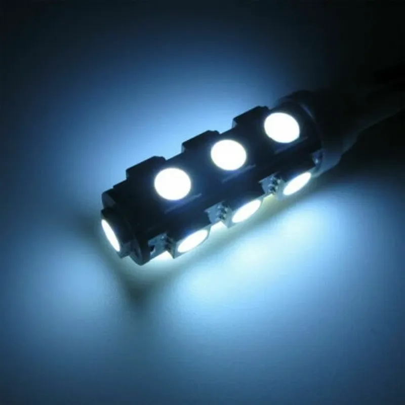 Комплект от 2 броя LED Лед Диодни Крушки За Габарит Т10 W5W 13 SMD 12V Бял Цвят Светлина Canbus - Error free Без грешки в Блистер - 3