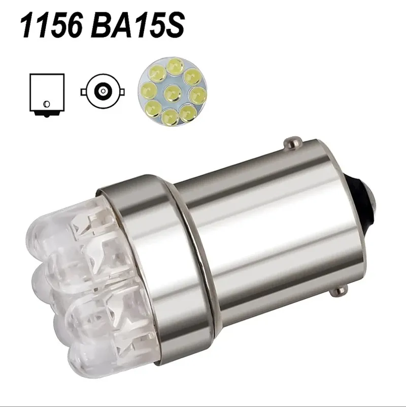 Комплект от 2 броя LED Лед Крушки за Mигач Стоп Габарит Халоген 9 LED 1156 BA15S 12V Червена Светлина в Блистер - 2