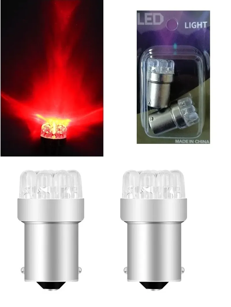 Комплект от 2 броя LED Лед Крушки за Mигач Стоп Габарит Халоген 9 LED 1156 BA15S 12V Червена Светлина в Блистер - 0