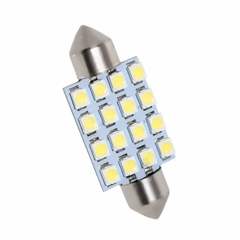 Комплект от 2 броя LED Лед Диодни Крушки 16 SMD 5050 39мм 12V Бяла Светлина в блистер - 2