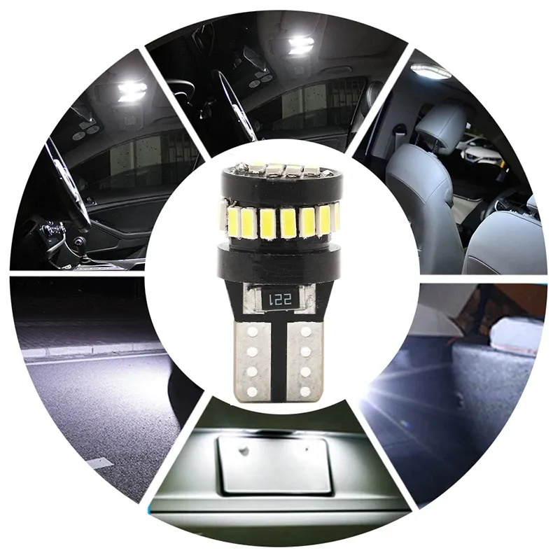 Комплект от 2 броя LED Лед Диодни Крушки За Габарит Т10 W5W 24 SMD 12V Canbus - Error free Без грешки Бяла Светлина в блистер - 3