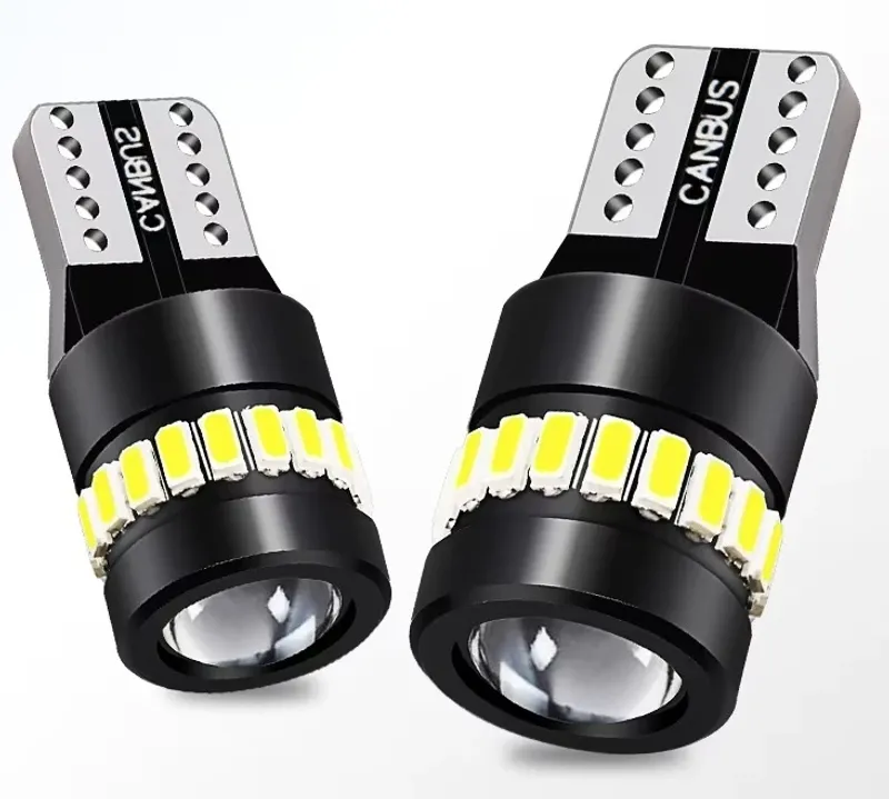 Комплект от 2 броя LED Лед Диодни Крушки За Габарит T10 W5W – 3030 + 3014 SMD, студено бяла светлина 6000K, 12–24V, CANBUS без грешки - 6