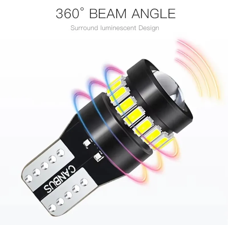 Комплект от 2 броя LED Лед Диодни Крушки За Габарит T10 W5W – 3030 + 3014 SMD, студено бяла светлина 6000K, 12–24V, CANBUS без грешки - 7